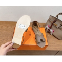 Classic Practical Hermes Santorini Flat Sandals in Epsom Calfskin Grey H082013 0820186