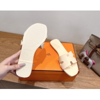 Good Quality Hermes Oran Classic Flat Slides Sandal in Stitching Rubber Light Nude 0820190