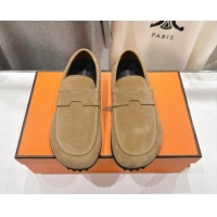 Promotion Hermes Lazy Loafers in Suede H090802 Brown