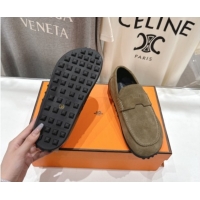 Buy Duplicate Hermes Lazy Loafers in Suede H090803 Khaki Green
