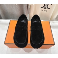 Low Price Hermes Lazy Loafers in Suede H090805 Black