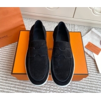 New Design Hermes Job Loafers in Suede H090806 Black