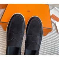 New Design Hermes Job Loafers in Suede H090806 Black