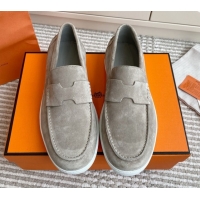 Shop Hermes Job Loafers in Suede H090807 Grey