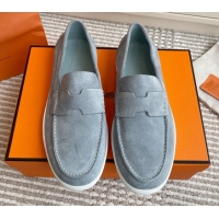 Elegant Hermes Job Loafers in Suede H090808 Blue Grey
