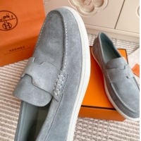Elegant Hermes Job Loafers in Suede H090808 Blue Grey