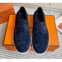 Lower Price Hermes Job Loafers in Suede H090810 Blue