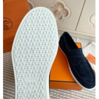 Lower Price Hermes Job Loafers in Suede H090810 Blue