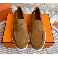 Cute Hermes Job Loafers in Suede H090811 Brown