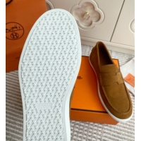 Cute Hermes Job Loafers in Suede H090811 Brown