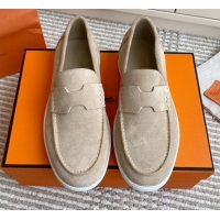 Crafted Hermes Job Loafers in Suede H090812 Beige