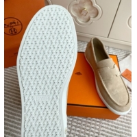Crafted Hermes Job Loafers in Suede H090812 Beige
