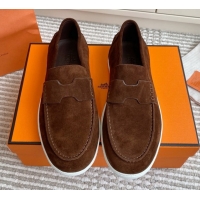Top Sales Hermes Job Loafers in Suede H090813 Dark Brown