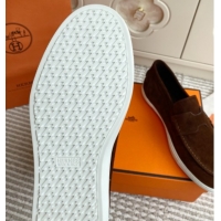 Top Sales Hermes Job Loafers in Suede H090813 Dark Brown