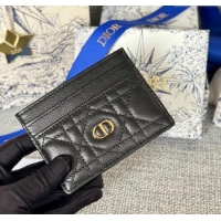 Top Quality Dior Caro Freesia Card Holder in Supple Cannage Calfskin S5130 Black 2025