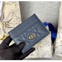 New Style Dior Caro Freesia Card Holder in Supple Cannage Calfskin S5130 Midnight Blue 2025