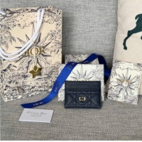 New Style Dior Caro Freesia Card Holder in Supple Cannage Calfskin S5130 Midnight Blue 2025