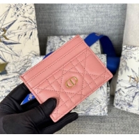 Top Quality Dior Caro Freesia Card Holder in Supple Cannage Calfskin S5130 Pink 2025
