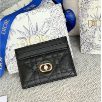 Best Price Dior Caro Freesia Card Holder in Supple Cannage Calfskin with Pearl S5130 Black 2025