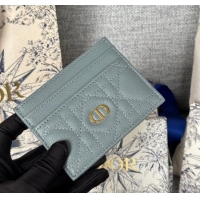 Top Quality Dior Caro Freesia Card Holder in Supple Cannage Calfskin S5130 Grey 2025