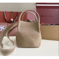 Super Quality Loro Piana Small Bale Bucket Bag in Grained Leather 0925 Nubuck Grey 2025