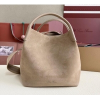 Promotional Loro Piana Large Bale Bucket Bag in Grained Leather 0925 Nubuck Grey 2025