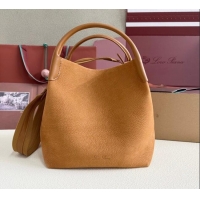 Top Quality Loro Piana Large Bale Bucket Bag in Grained Leather 0925 Nubuck Brown 2025