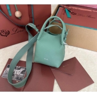 Luxury Discount Loro Piana Small Bale Bucket Bag in Grained Calfskin Leather 0925 Artemisia Green 2025