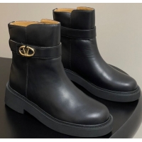 Popular Style Valentino VLogo Signature Ankle Boots in Calfskin Black VA082102