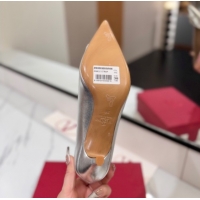 Good Looking Valentino VLogo Signature Pumps 7.5cm in Calfskin Leather and Strass Silver VA082102