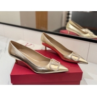 Unique Style Valentino VLogo Signature Pumps 4.5cm in Calfskin Leather and Strass Gold VA082102