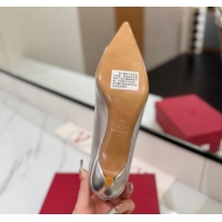 Good Quality Valentino VLogo Signature Pumps 4.5cm in Calfskin Leather and Strass Silver VA082102