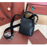 Famous Brand Loro Piana Small Bale Bucket Bag in Smooth Calfskin Leather 0925 Black 2025