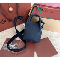 Reasonable Price Loro Piana Small Bale Bucket Bag in Grained Calfskin Leather 0925 Midnight Blue 2025