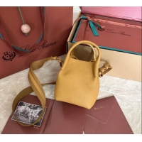 Luxury Discount Loro Piana Small Bale Bucket Bag in Grained Calfskin Leather 0925 Ginger Yellow 2025