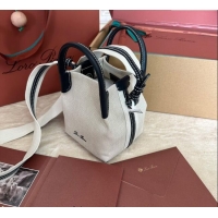 Grade Quality Loro Piana Small Bale Bucket Bag in Canvas Calfskin Leather 0925 White/Blue 2025