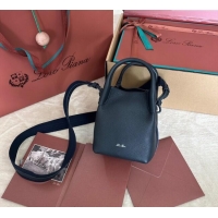 Best Price Loro Piana Small Bale Bucket Bag in Grained Calfskin Leather 0925 Dark Royal Blue 2025