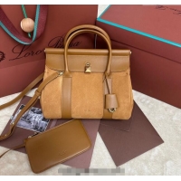 Top Grade Loro Piana Loom Top Handle bag L25 in Nubuck and Calfskin Leather 0925 Brown 2025