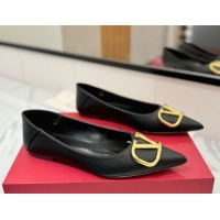 Good Product Valentino VLogo Signature Flat Shoes in Grained Calfskin Black VA082103