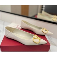 Best Product Valentino VLogo Signature Flat Shoes in Grained Calfskin White 2025 VA082103