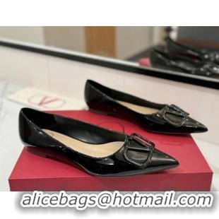 Buy Discount Valentino VLogo Signature Flat Shoes in Patent Calfskin Black 2025 VA082104