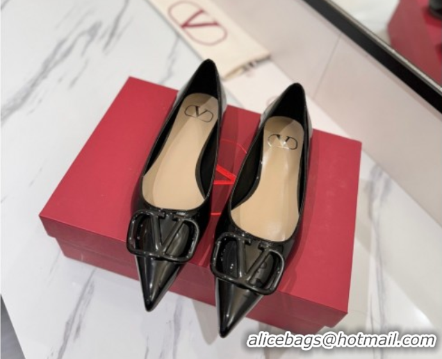Buy Discount Valentino VLogo Signature Flat Shoes in Patent Calfskin Black 2025 VA082104