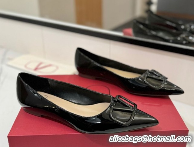 Buy Discount Valentino VLogo Signature Flat Shoes in Patent Calfskin Black 2025 VA082104