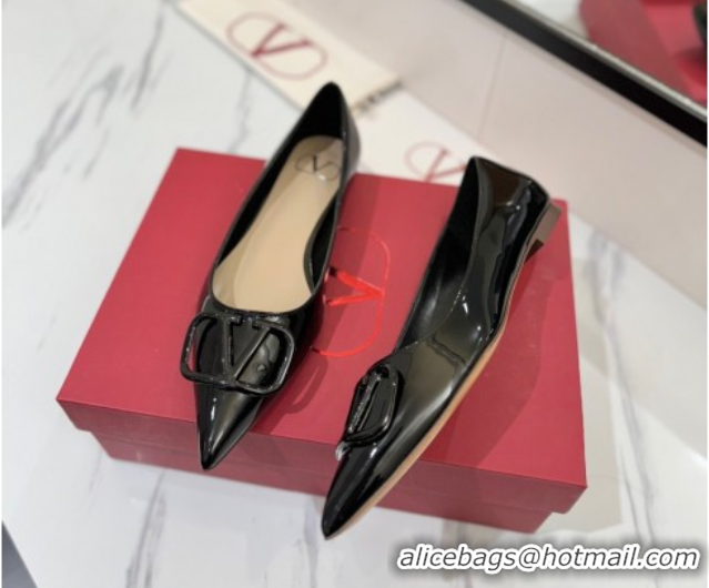 Buy Discount Valentino VLogo Signature Flat Shoes in Patent Calfskin Black 2025 VA082104