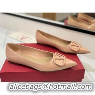 Classic Hot Valentino VLogo Signature Flat Shoes in Patent Calfskin Pale Pink 2025 VA082104