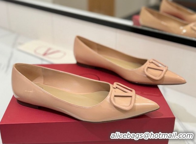 Classic Hot Valentino VLogo Signature Flat Shoes in Patent Calfskin Pale Pink 2025 VA082104