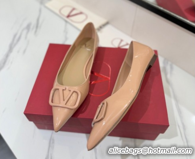 Classic Hot Valentino VLogo Signature Flat Shoes in Patent Calfskin Pale Pink 2025 VA082104