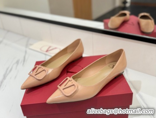 Classic Hot Valentino VLogo Signature Flat Shoes in Patent Calfskin Pale Pink 2025 VA082104