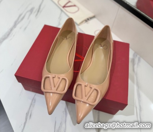 Classic Hot Valentino VLogo Signature Flat Shoes in Patent Calfskin Pale Pink 2025 VA082104
