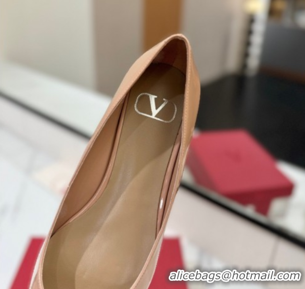 Classic Hot Valentino VLogo Signature Flat Shoes in Patent Calfskin Pale Pink 2025 VA082104